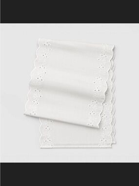Threshold Table Runner- Eyelet Ivory Scallop-72”x14”